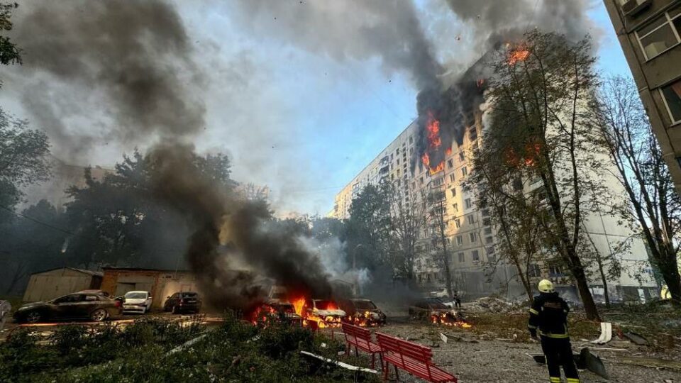 Girl, 14, among dead as Russian strikes on Kharkiv hit playground and residential towers – video