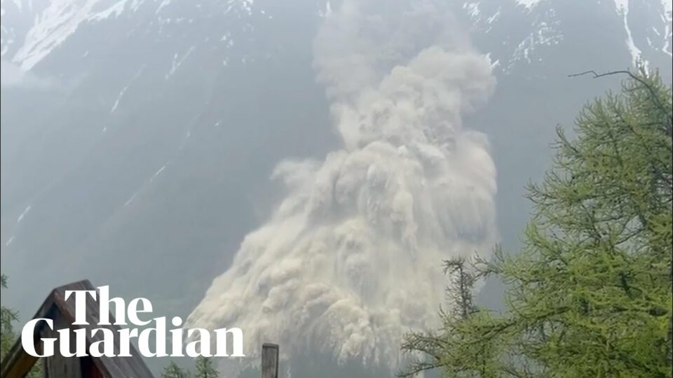Glacier collapses burying evacuated Swiss village in mud and rocks – video